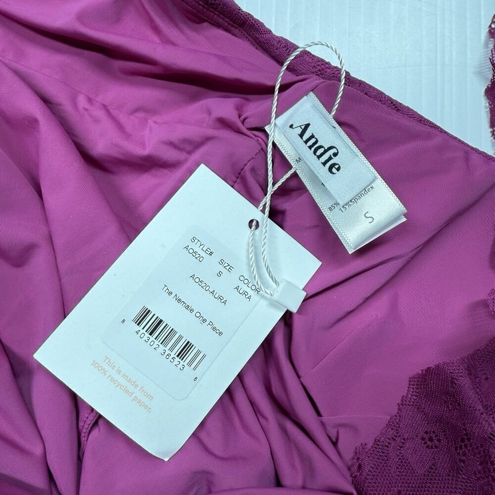 Andie Size S One piece swimsuit Nemale Purple Sexy Floral Lace Pool Vacation NWT - Picture 10 of 10